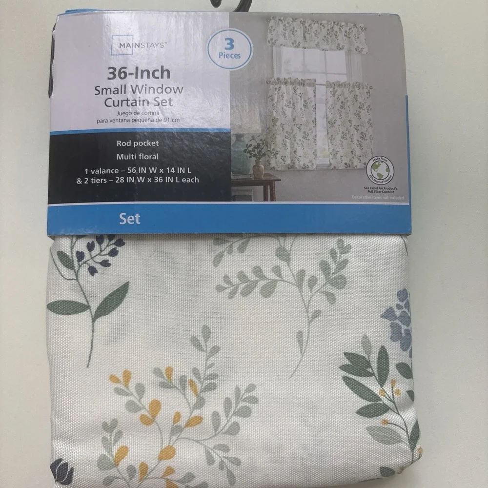 Mainstays 36-Inch Small Window Set 3 Piece Floral Leaf Valance Cottage Core
